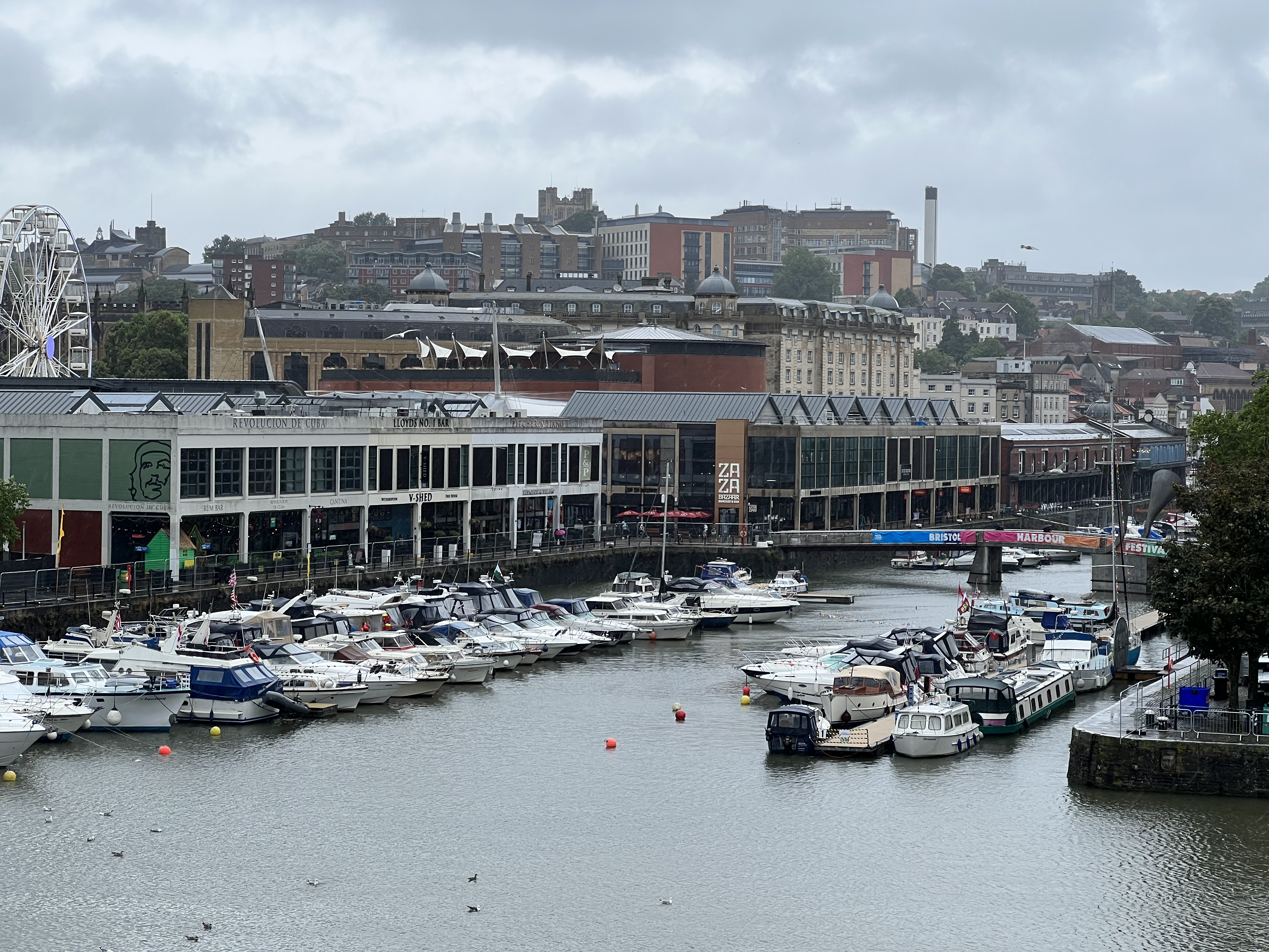 Bristol Harbour with a view to the bridge and docks