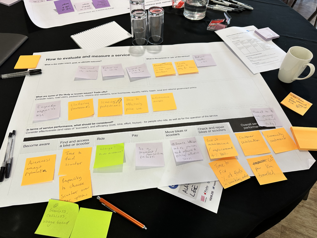 Example of a service evaluation completed with post it note